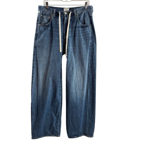 CITIZENS OF HUMANITY SIZE 28 DRAWSTRING WIDE LEG BLUE JEANS - Picture 1 of 4